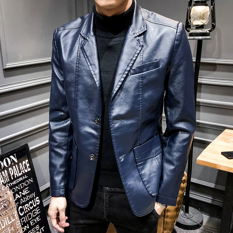 Leather Men's Autumn and Winter Korean Style Trendy Slim Fit Men's Coat Young Men's Leather Jacket Handsome Lapel Top