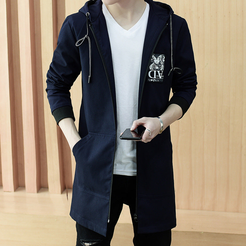 Autumn Men's Jacket Coat Men's Korean-style Slim-fit Mid-length Coat Trendy Handsome Men's Outerwear Autumn Jacket
