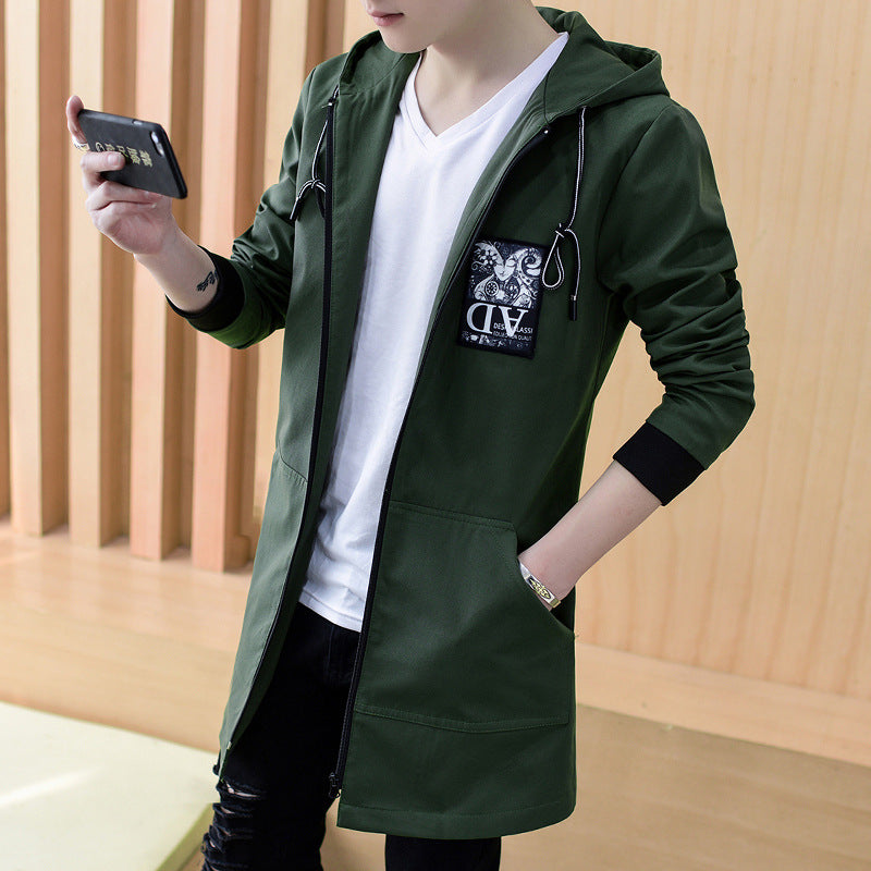 Autumn Men's Jacket Coat Men's Korean-style Slim-fit Mid-length Coat Trendy Handsome Men's Outerwear Autumn Jacket