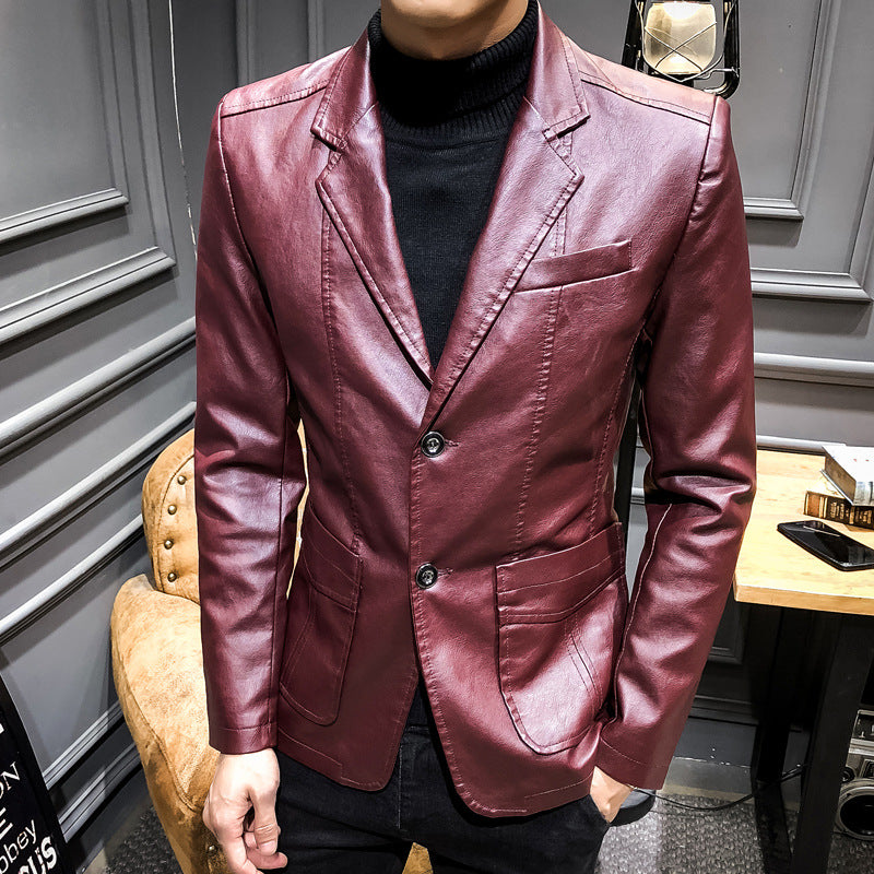 Leather Men's Autumn and Winter Korean Style Trendy Slim Fit Men's Coat Young Men's Leather Jacket Handsome Lapel Top