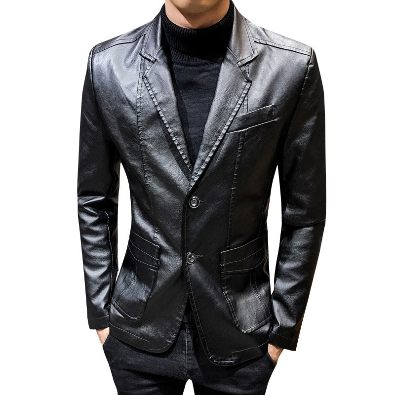 Leather Men's Autumn and Winter Korean Style Trendy Slim Fit Men's Coat Young Men's Leather Jacket Handsome Lapel Top