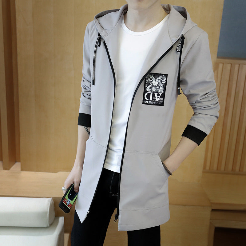 Autumn Men's Jacket Coat Men's Korean-style Slim-fit Mid-length Coat Trendy Handsome Men's Outerwear Autumn Jacket