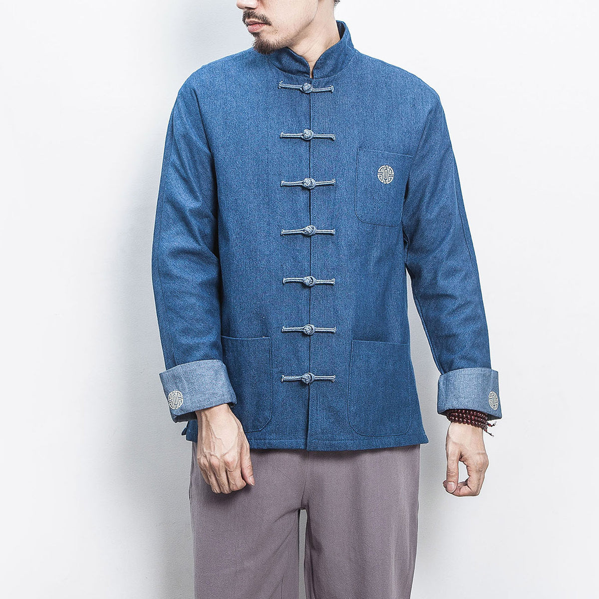 Autumn and Winter Men's / women's Jacket 2018 Chinese Style Men's/ women's Denim Jacket Buckle Retro Men's Top Wholesale