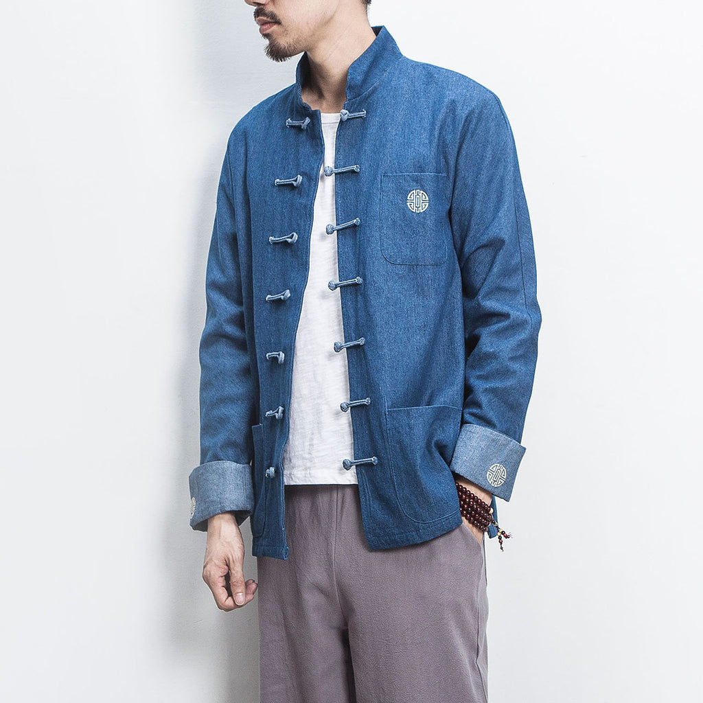 Autumn and Winter Men's / women's Jacket 2018 Chinese Style Men's/ women's Denim Jacket Buckle Retro Men's Top Wholesale