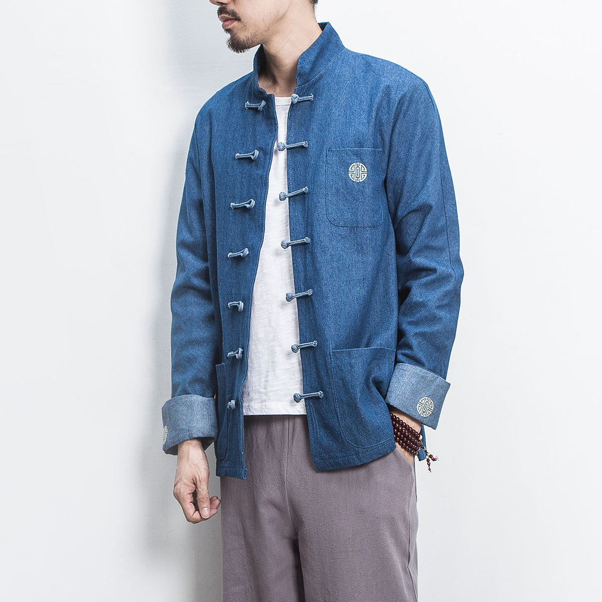 Autumn and Winter Men's / women's Jacket 2018 Chinese Style Men's/ women's Denim Jacket Buckle Retro Men's Top Wholesale