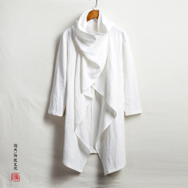 Autumn 2018 New Chinese Style Men's Cotton and Linen Zen Mid-length Coat Coat Linen Long-sleeved Cloak for Men