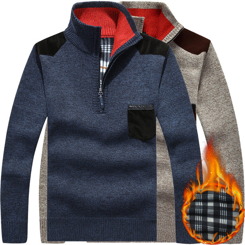 2024 Autumn and Winter Men's Pullover Sweater Stand Collar Large Size Thickened Sweater Teenagers Turtleneck Loose Sweater Men