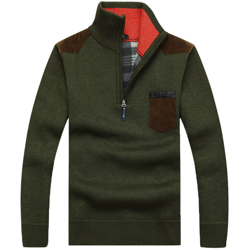 2024 Autumn and Winter Men's Pullover Sweater Stand Collar Large Size Thickened Sweater Teenagers Turtleneck Loose Sweater Men