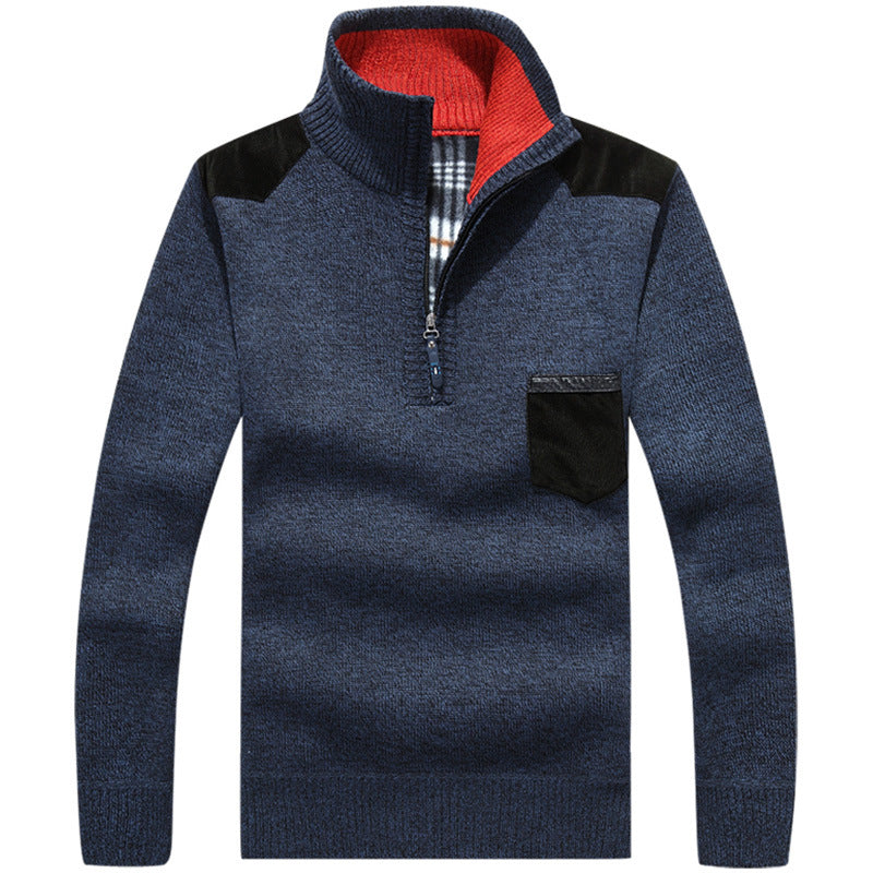 2024 Autumn and Winter Men's Pullover Sweater Stand Collar Large Size Thickened Sweater Teenagers Turtleneck Loose Sweater Men