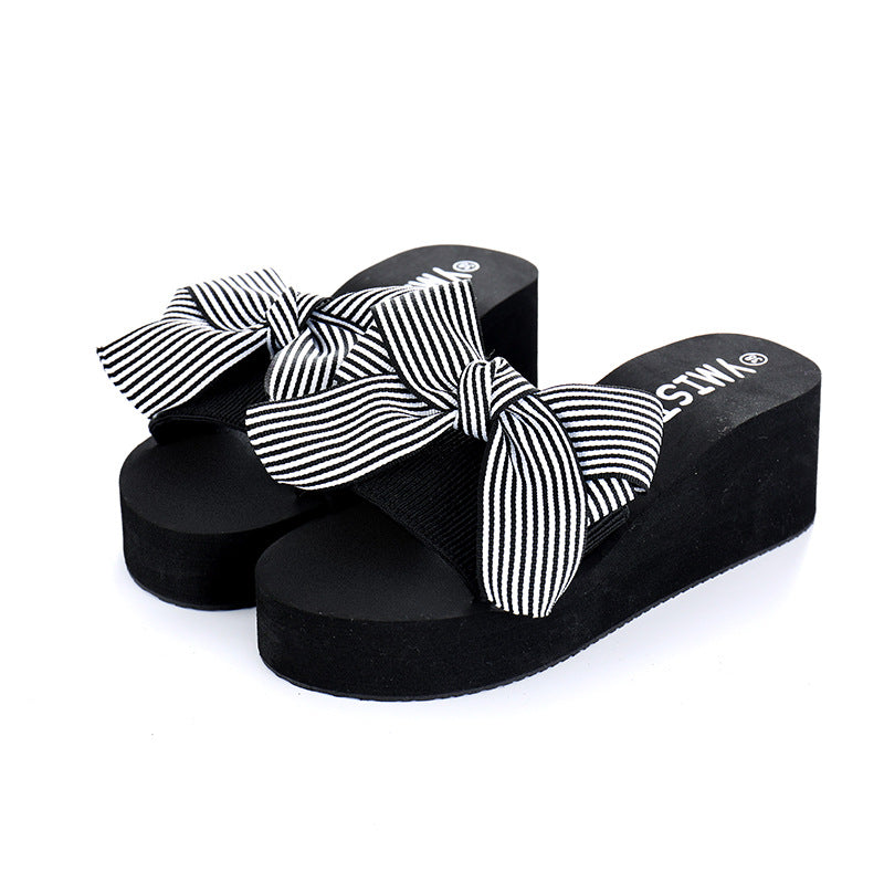 Mid-summer high-heeled slipper butterfly flower women's beach shoes thick-soled sandals and slippers Korean-style non-slip slippers for women