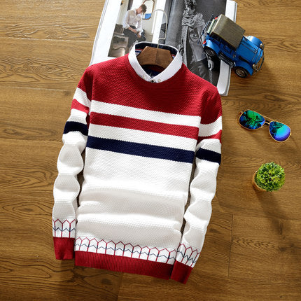 Men's Sweater Men's Spring and Autumn 2024 New Casual Students Korean-style Base Knitted Shirt Fake Two-piece Sweater Small Shirt