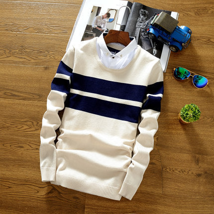 Men's Sweater Men's Spring and Autumn 2024 New Casual Students Korean-style Base Knitted Shirt Fake Two-piece Sweater Small Shirt