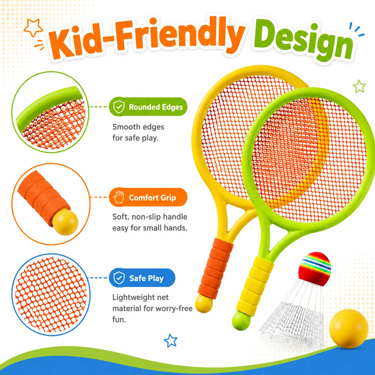 Kids Racket Set Pack Lightweight Badminton Tennis Toy with Shuttlecock Ball for Indoor Outdoor Parent Child Sports Play Gift Set