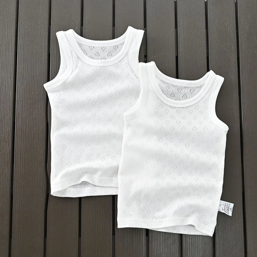 Kids' White Cotton Love Pattern Sport Undershirt Breathable Sleeveless Top Summer 2-piece Set Children's Clothing