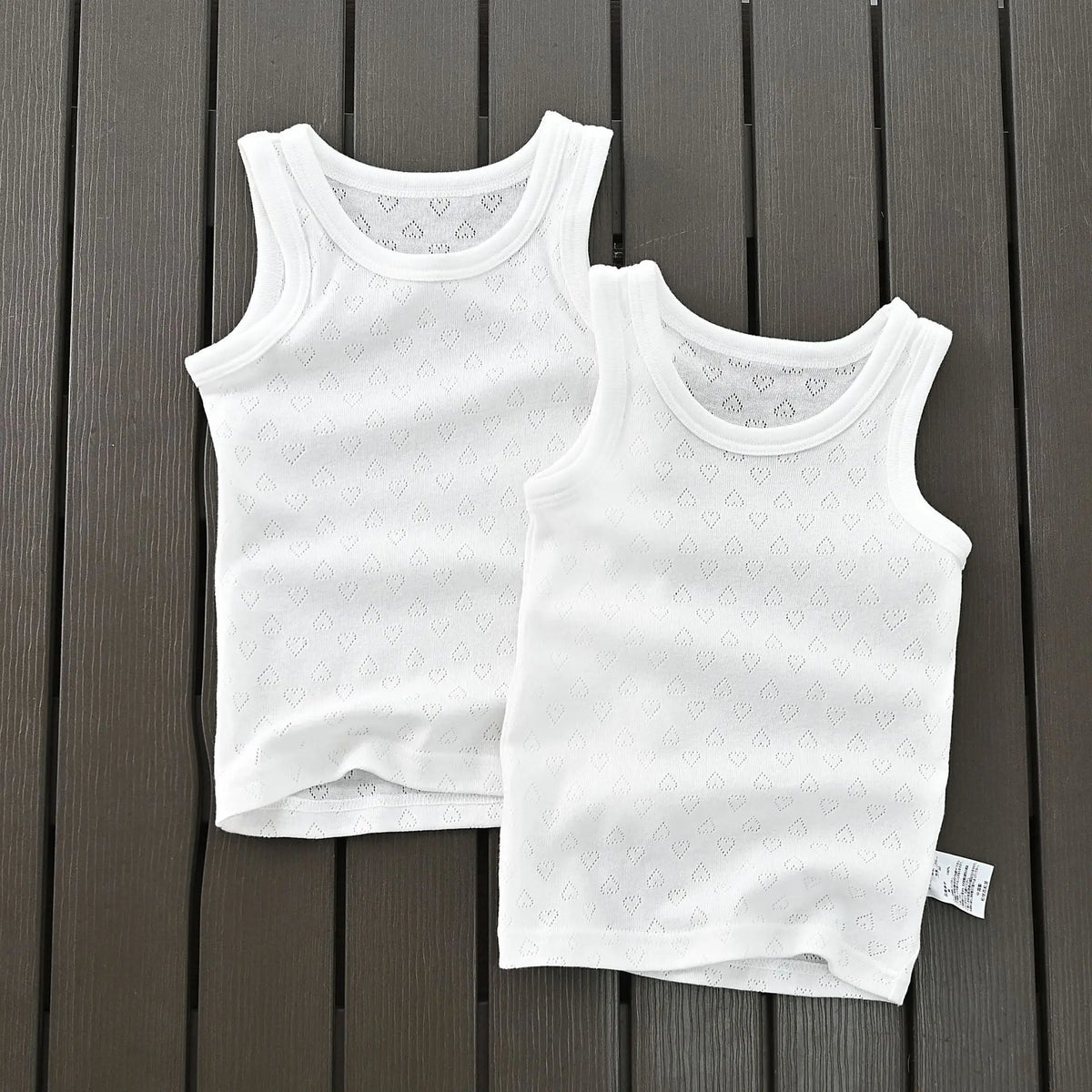 Kids' White Cotton Love Pattern Sport Undershirt Breathable Sleeveless Top Summer 2-piece Set Children's Clothing