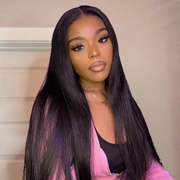 Bone Straight Black Wig 13x4 Lace Frontal Wig Virgin Cuticle Aligned Brazilian Remy Hair Natural Black Color Supplier