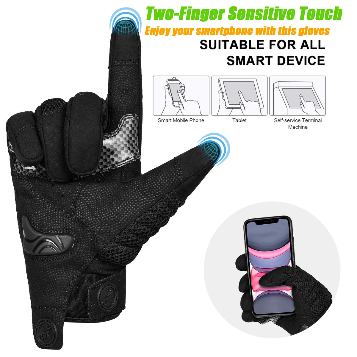 MOREOK Motorcycle Gloves for Men Women Carbon Fiber Knuckle Full-Protection Motocross Gloves Touchscreen Warm Dirt Bike Gloves