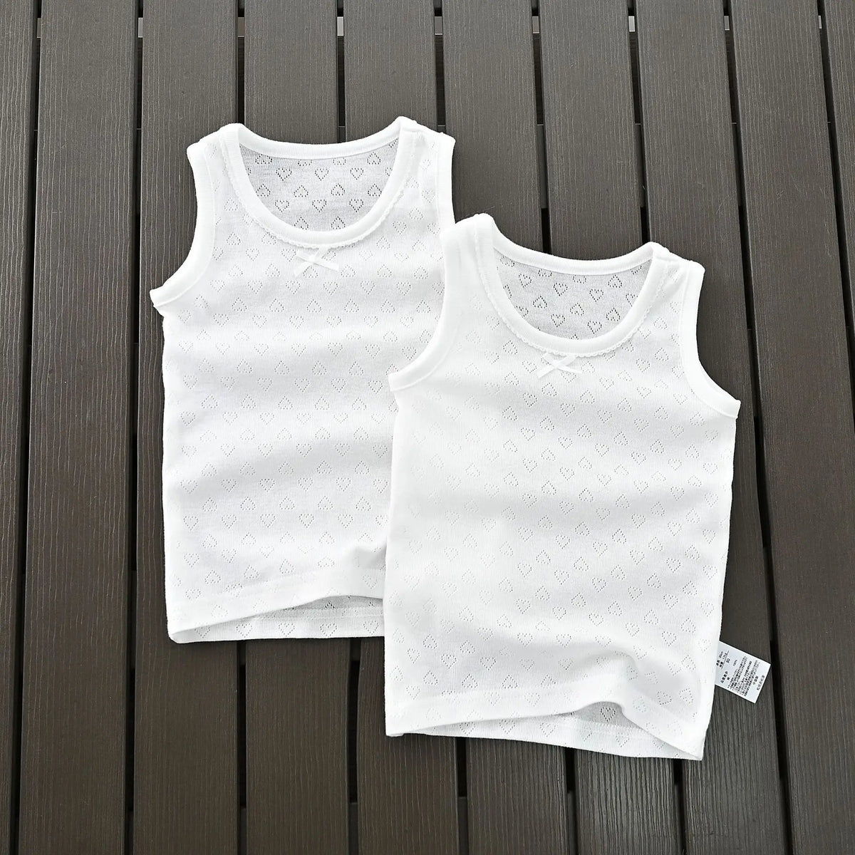 Kids' White Cotton Love Pattern Sport Undershirt Breathable Sleeveless Top Summer 2-piece Set Children's Clothing