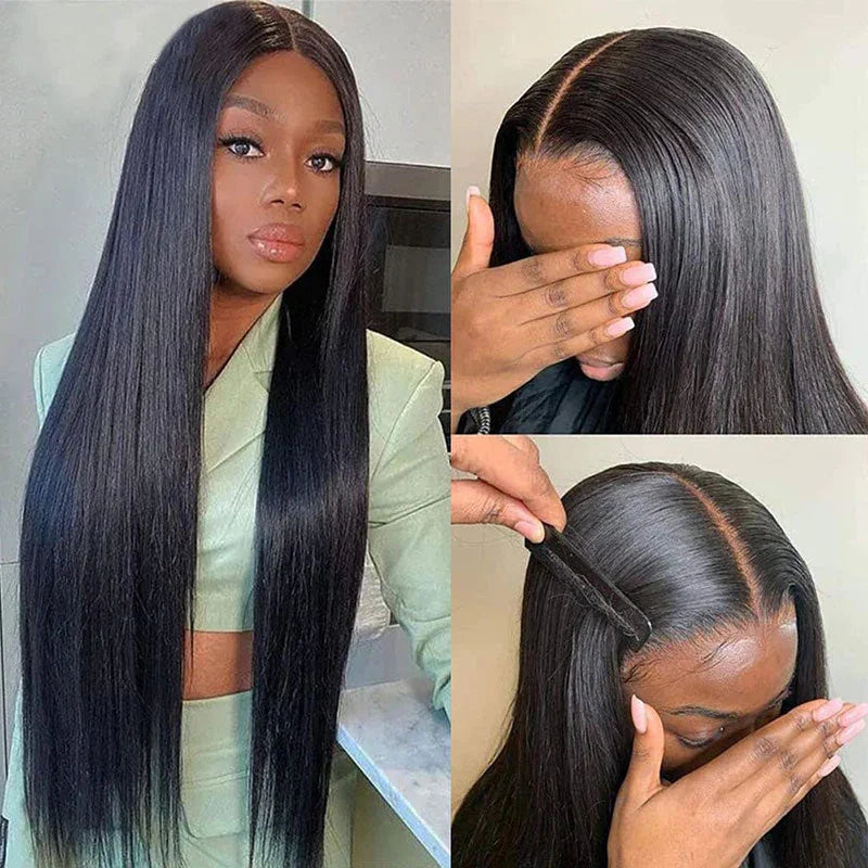 Bone Straight Black Wig 13x4 Lace Frontal Wig Virgin Cuticle Aligned Brazilian Remy Hair Natural Black Color Supplier