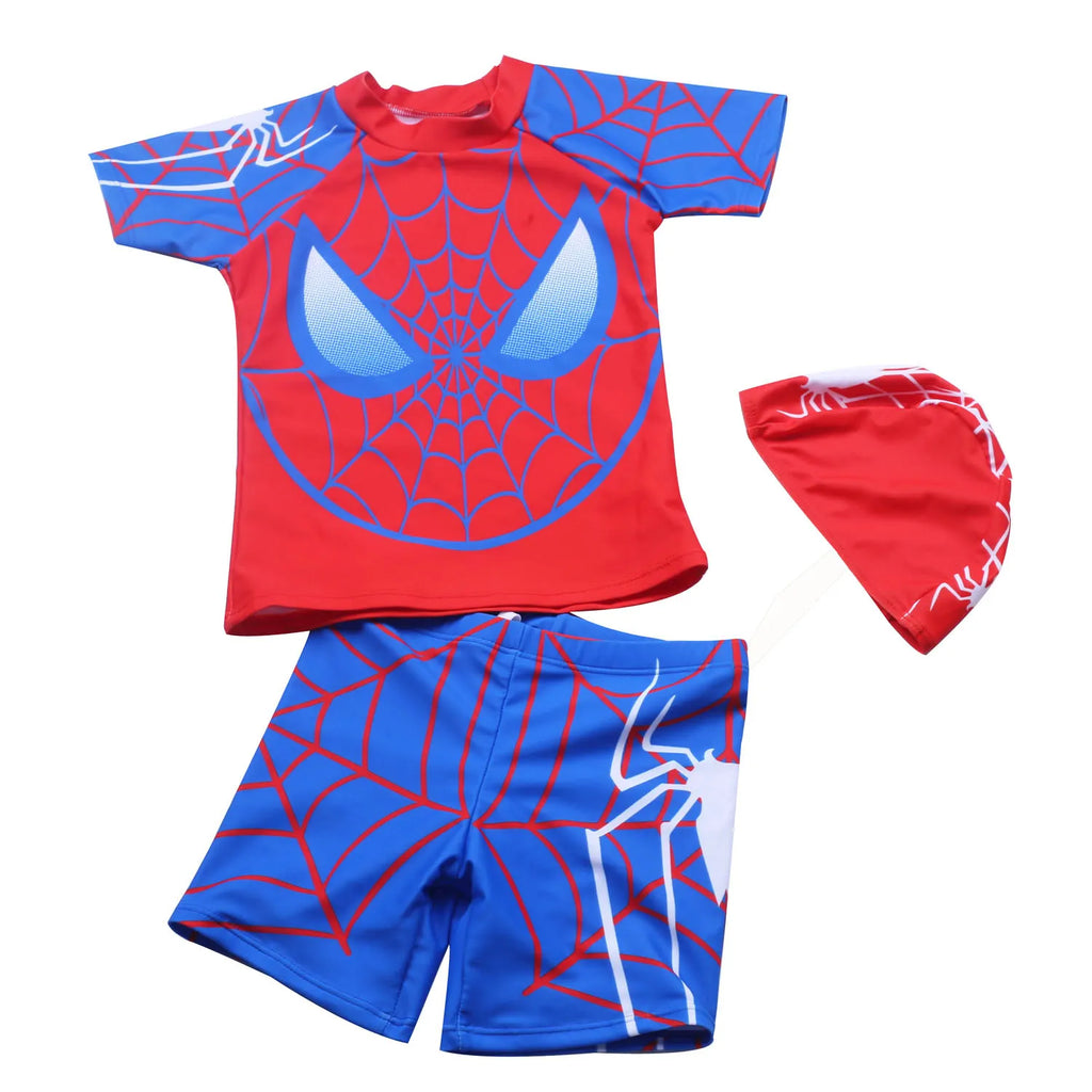 Boy Two Piece Suits Swimsuit Kid Short Sleeve Sunscreen Quick Drying Swimwear 3-10 Year Children Cool Cartoon Print Beachwear
