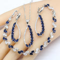 Dubai Jewelry Sets For Women Wedding Party Blue Stones Earrings Bracelet Rings Necklace Pendant Gift Box