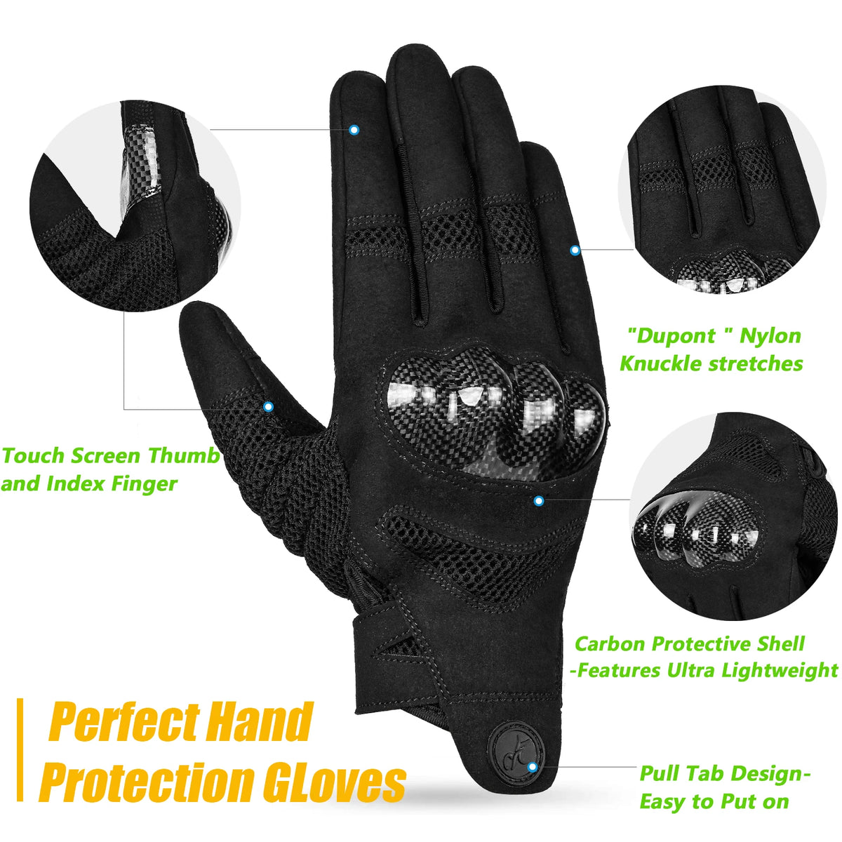 MOREOK Motorcycle Gloves for Men Women Carbon Fiber Knuckle Full-Protection Motocross Gloves Touchscreen Warm Dirt Bike Gloves