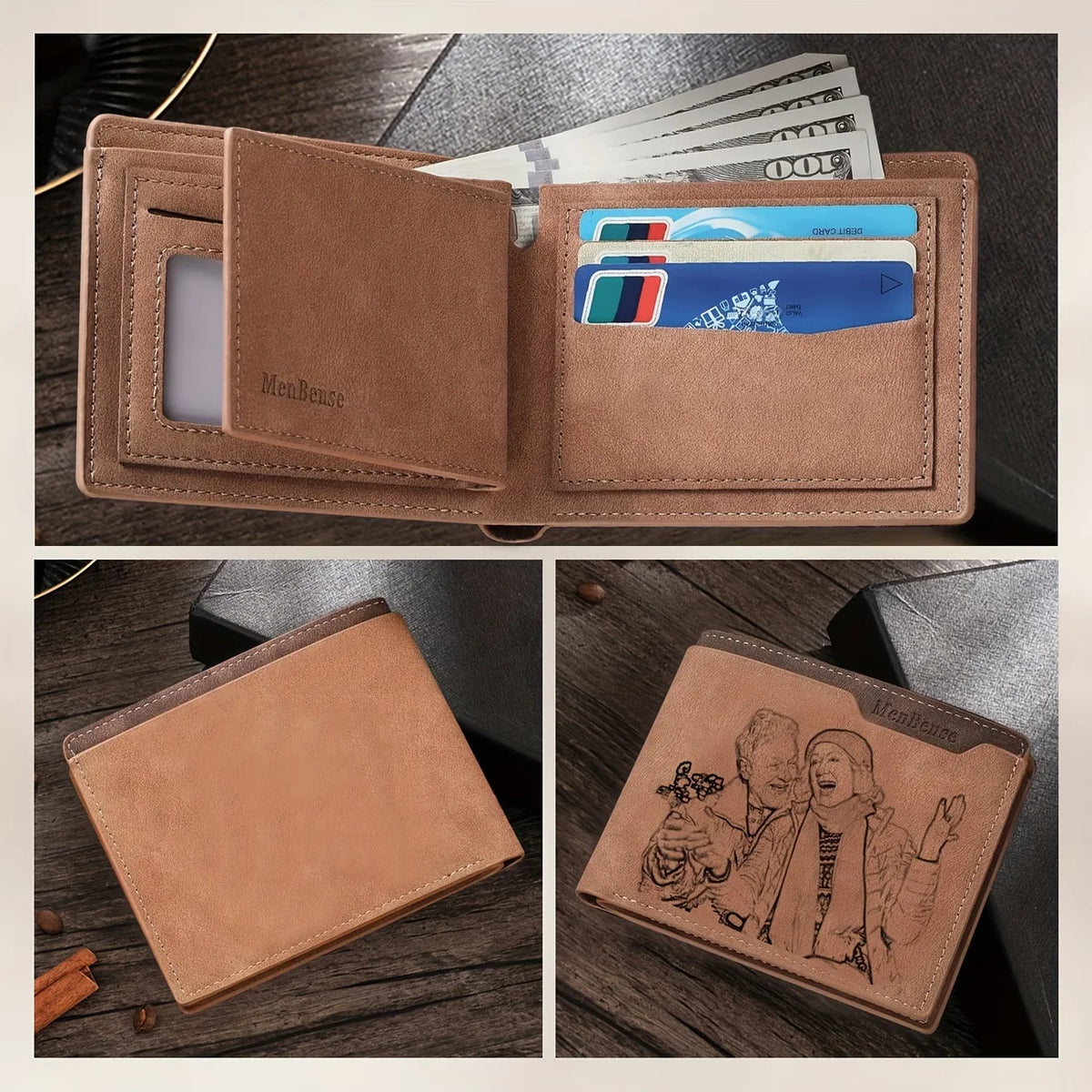 Custom Photo Wallet for Men, Personalized Engraved Picture Wallet, Father's Day Gift for Dad, Anniversary & Birthday Gift
