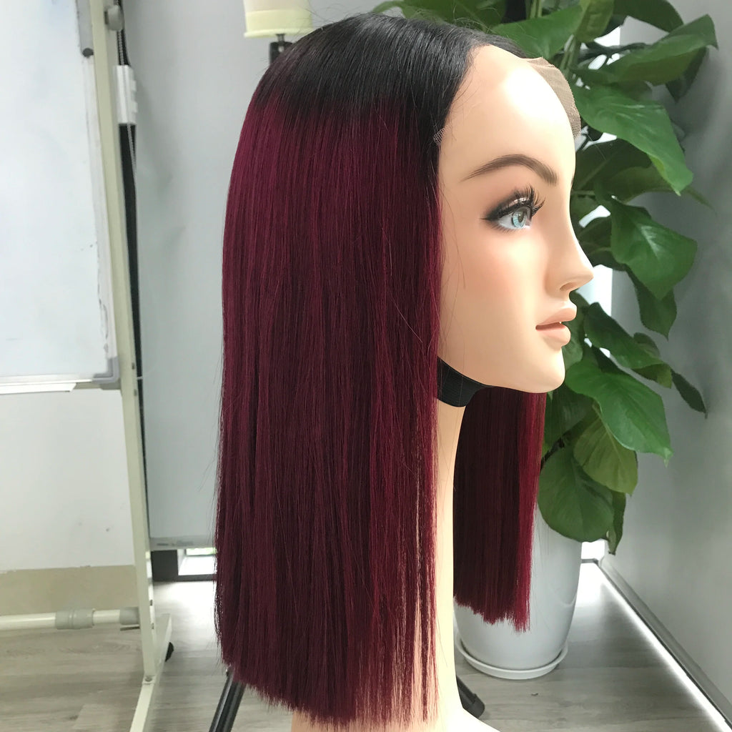 Bone Straight Red Burgundy Lace Front Wig From 100% Raw Vietnamese Human Hair Single Donor and Virgin Hair