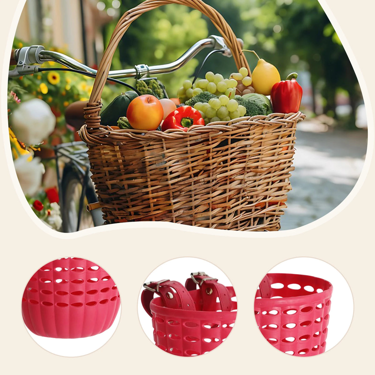Kids Bike Basket Durable Storage Basket with Adjustable PU Straps Handlebar Basket for Children Girls Outdoor Biking Toddlers