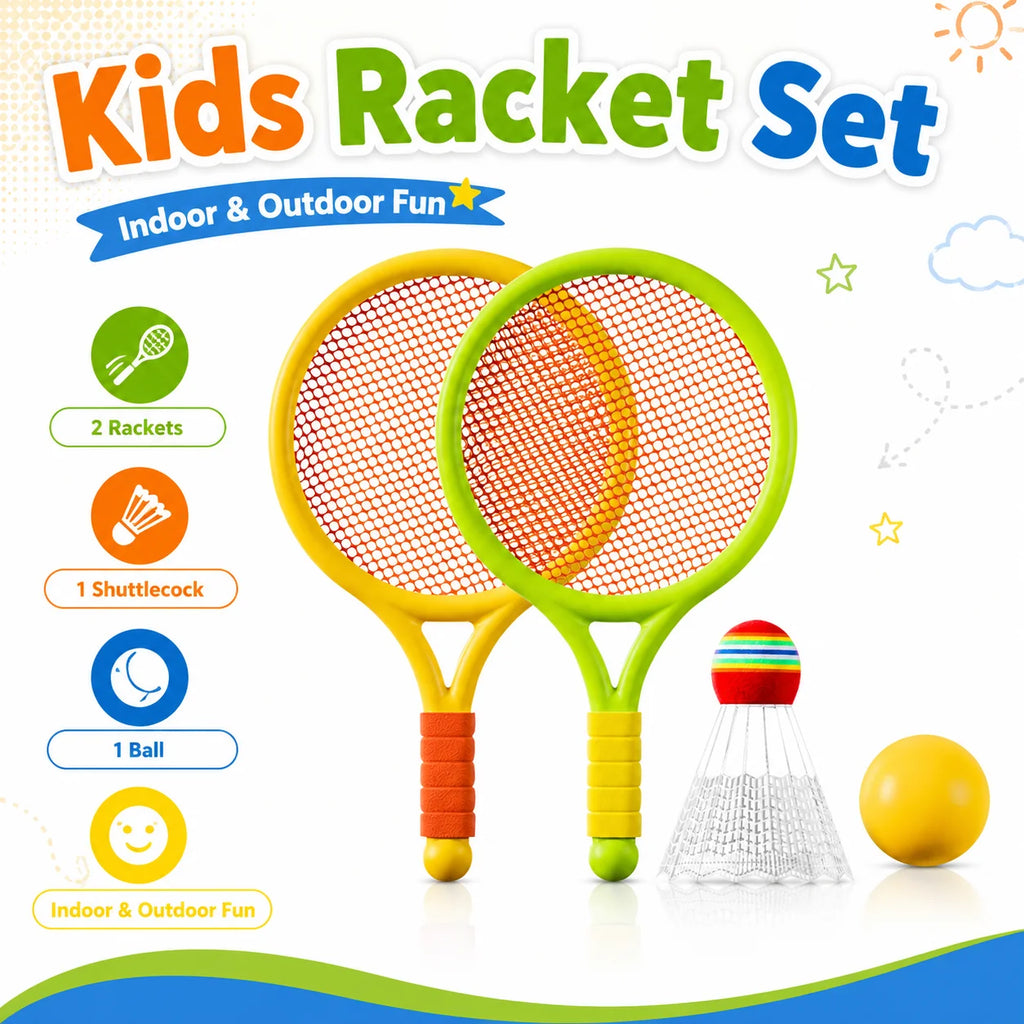 Kids Racket Set Pack Lightweight Badminton Tennis Toy with Shuttlecock Ball for Indoor Outdoor Parent Child Sports Play Gift Set