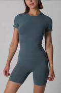 High Waist Scrunch Butt Shorts Yoga Fitness Set Women Two Piece Short Sleeve Crew Neck Slim Fit Shirts Matching
