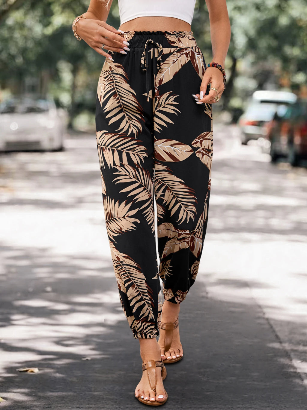 2026 Women's Fashion Summer Pocket Joggers Casual Loose Plant Print Pants Trousers