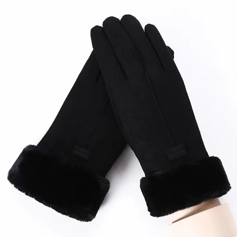Women's Winter Suede Gloves Fleece Warm Windproof Full Finger Gloves Touchscreen Cold Weather Hiking Outdoor Sport Female Gloves