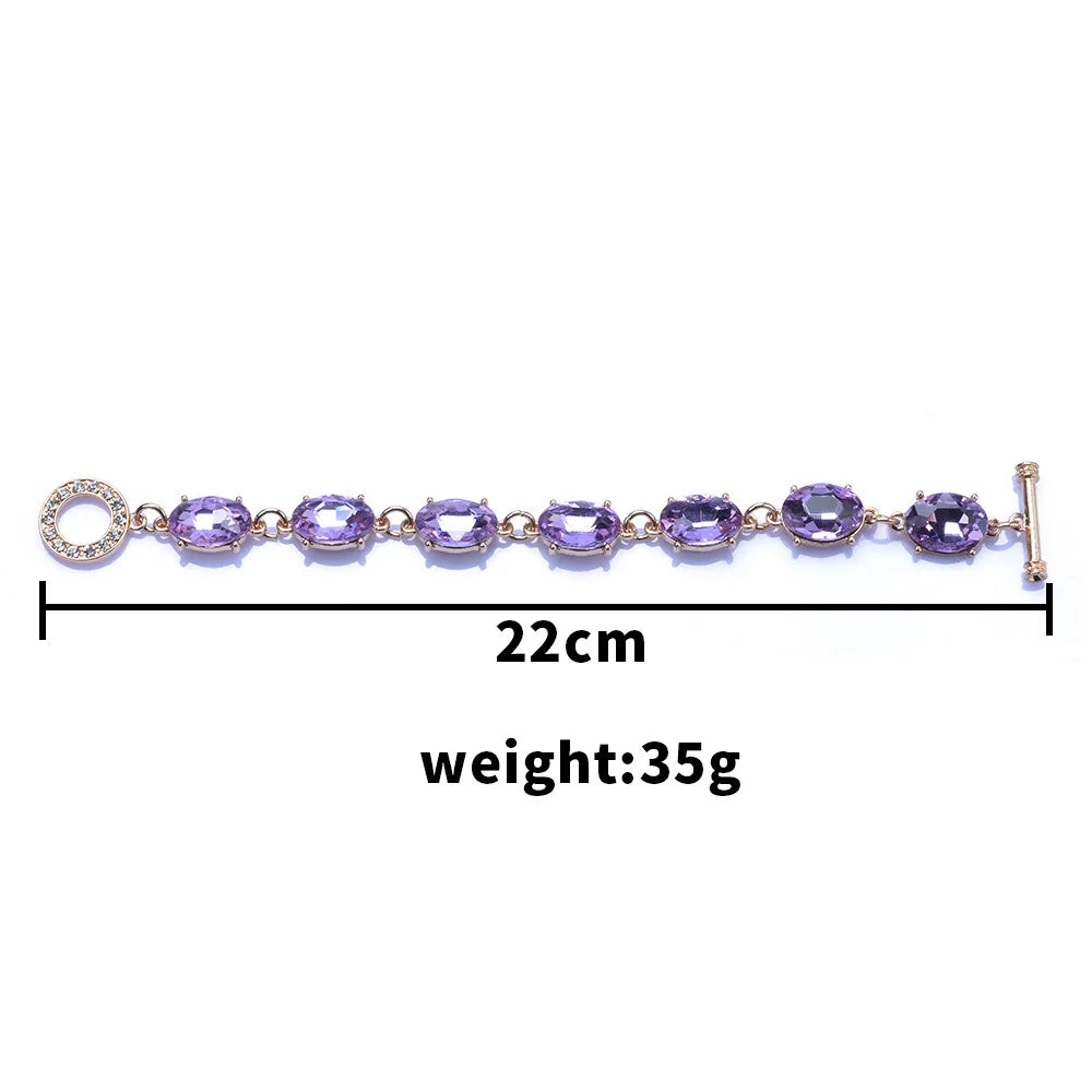 Gemstone Jewelry Set for Women Gem Stone Crystal Rhinestone Joyas Accessories Beaded Blue Violet Purple Bracelet Necklace