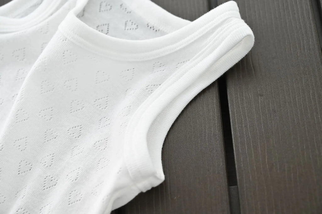 Kids' White Cotton Love Pattern Sport Undershirt Breathable Sleeveless Top Summer 2-piece Set Children's Clothing