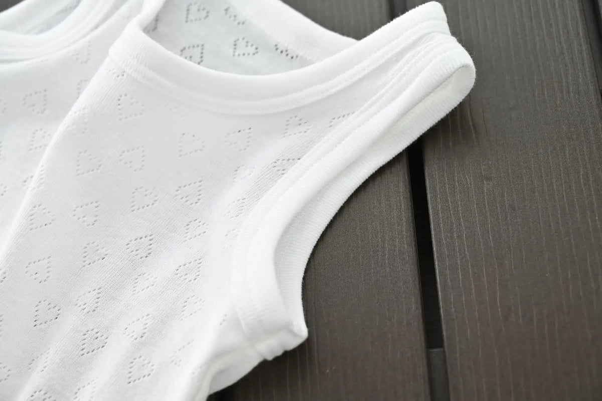 Kids' White Cotton Love Pattern Sport Undershirt Breathable Sleeveless Top Summer 2-piece Set Children's Clothing