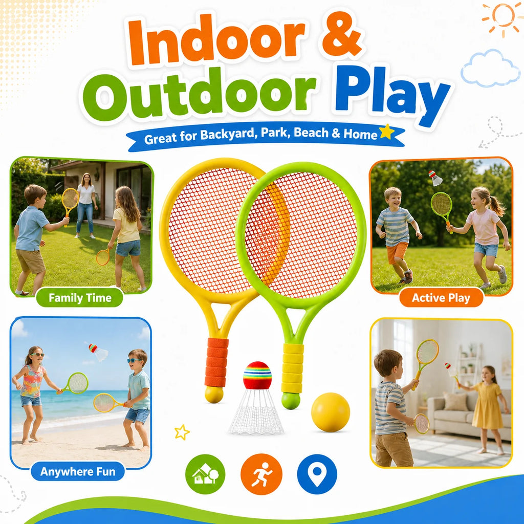 Kids Racket Set Pack Lightweight Badminton Tennis Toy with Shuttlecock Ball for Indoor Outdoor Parent Child Sports Play Gift Set