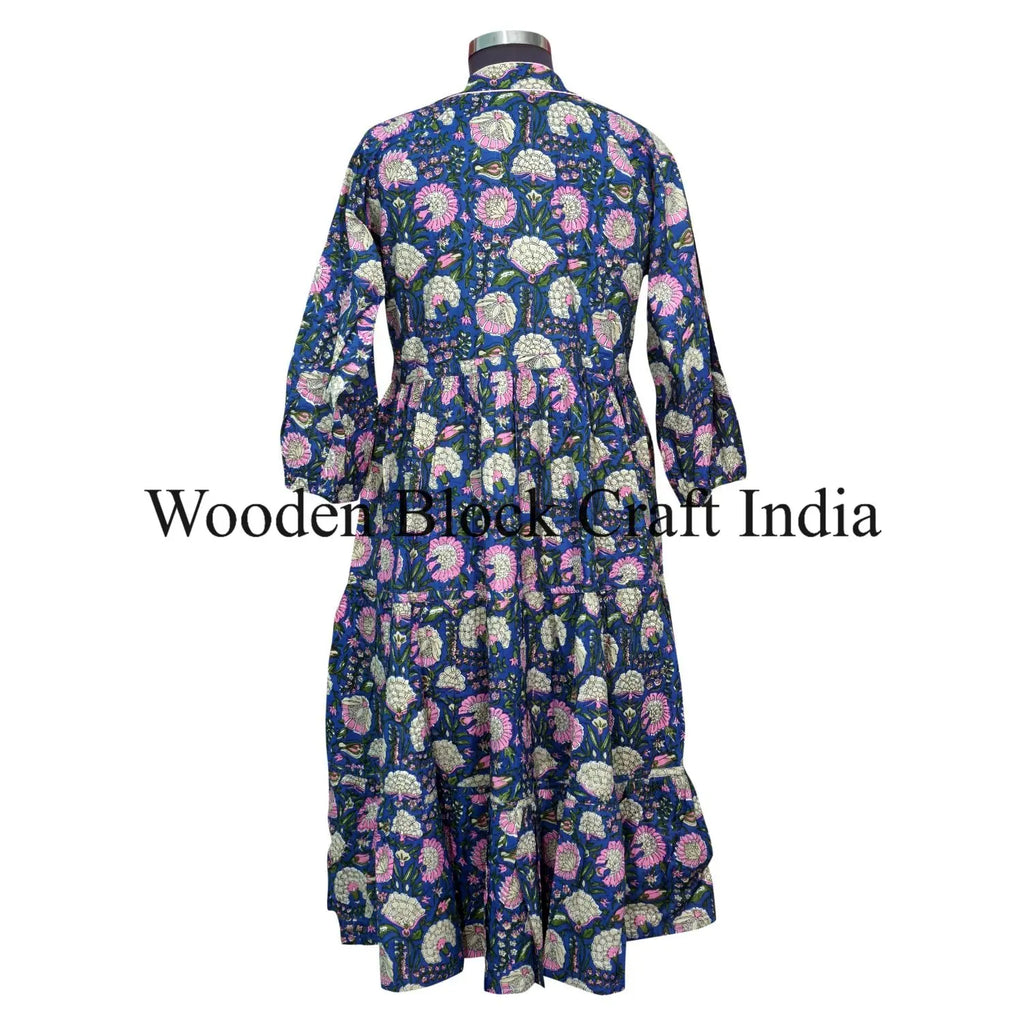 Floral Digital Printing Puff Sleeve Fit Flare Straight Tea-Length Vintage Bridesmaids Women Wear Cotton Washable Dress