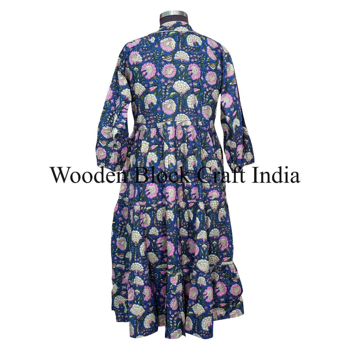 Floral Digital Printing Puff Sleeve Fit Flare Straight Tea-Length Vintage Bridesmaids Women Wear Cotton Washable Dress