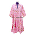 Beautiful Soft Cotton Floral Midi Dress Handmade Lightweight Indian Printed V-neck 3/4 Sleeves Loose Fit Women Daily Natural