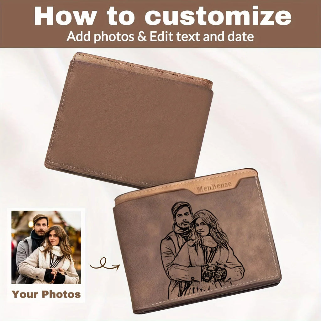 Custom Photo Wallet for Men, Personalized Engraved Picture Wallet, Father's Day Gift for Dad, Anniversary & Birthday Gift