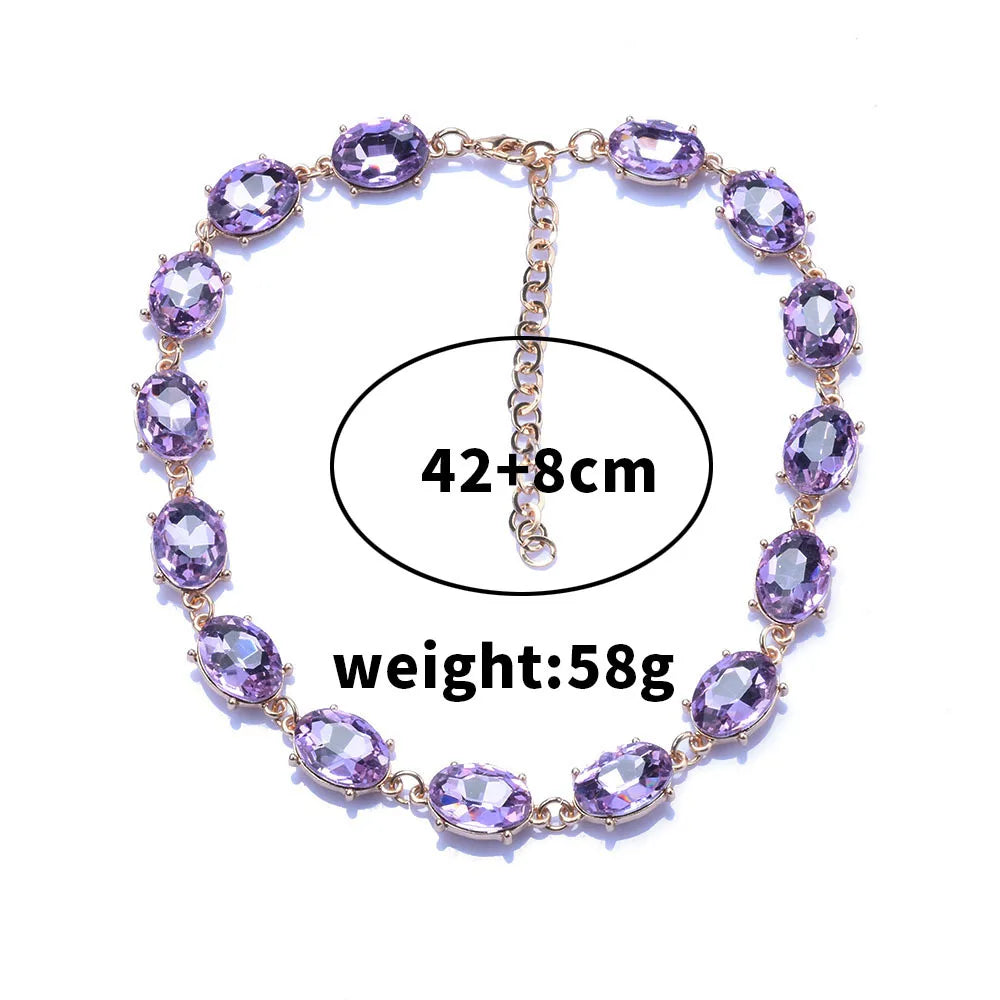 Gemstone Jewelry Set for Women Gem Stone Crystal Rhinestone Joyas Accessories Beaded Blue Violet Purple Bracelet Necklace
