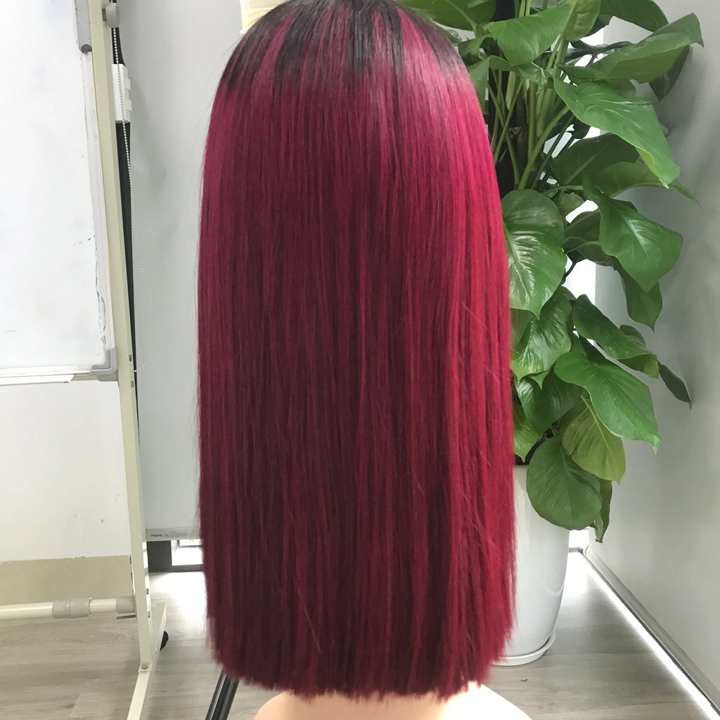 Bone Straight Red Burgundy Lace Front Wig From 100% Raw Vietnamese Human Hair Single Donor and Virgin Hair