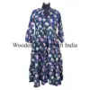 Floral Digital Printing Puff Sleeve Fit Flare Straight Tea-Length Vintage Bridesmaids Women Wear Cotton Washable Dress