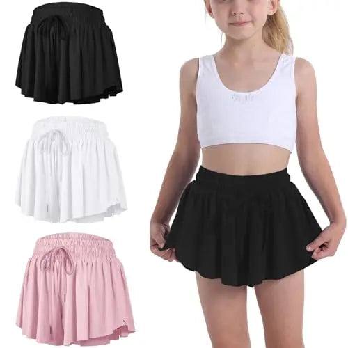2 in 1 Tennis Skort Butterfly Skirt Girls Running Shorts Cheer Shorts Flowly Skirts Girls Tennis Dress With Inner Shorts