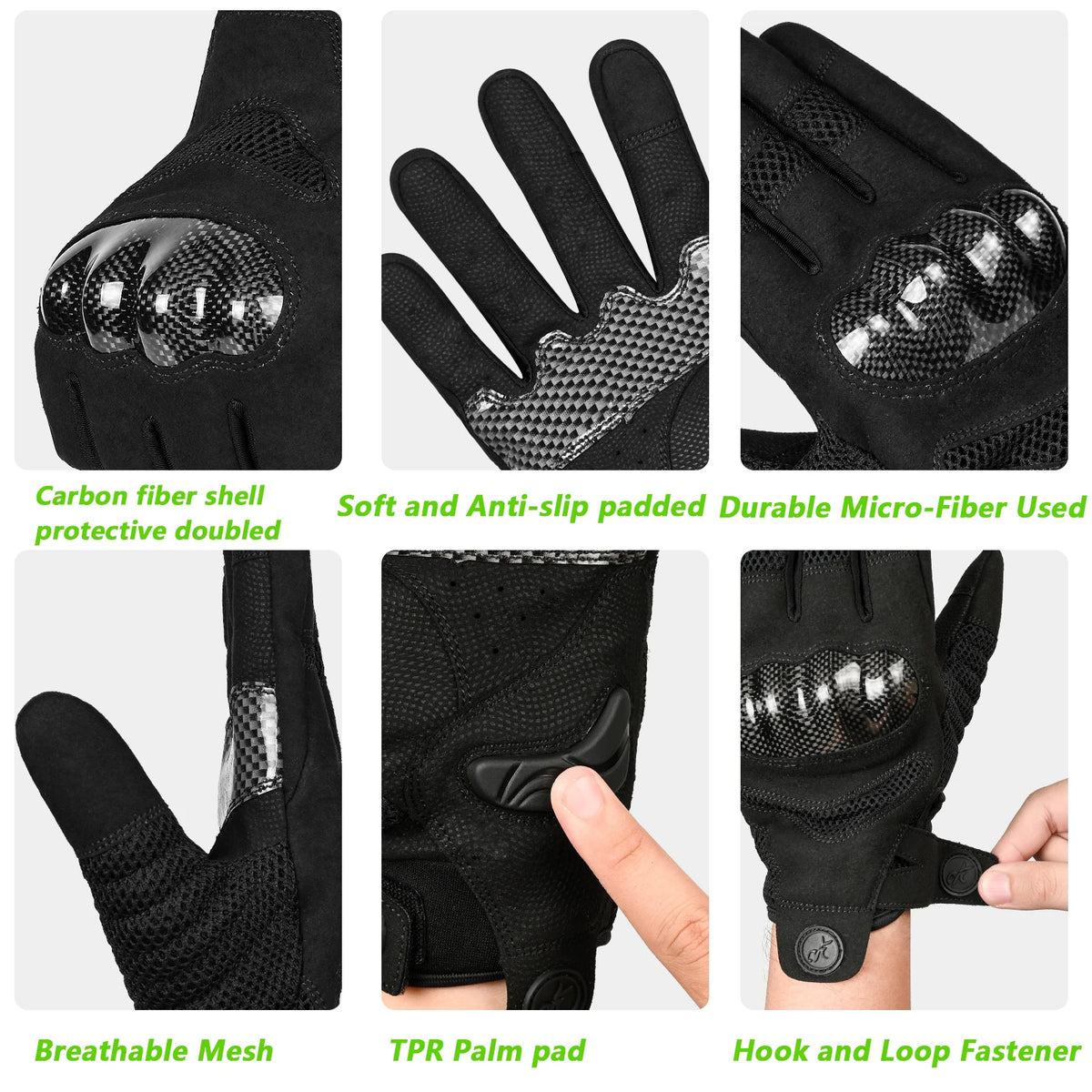 MOREOK Motorcycle Gloves for Men Women Carbon Fiber Knuckle Full-Protection Motocross Gloves Touchscreen Warm Dirt Bike Gloves