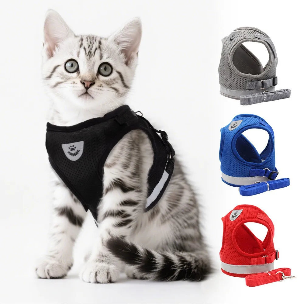 Cat Harness Lead Leash Set Adjustable Reflective Escape Proof Pet Mesh Vest Harness Puppy Dog Collar Small Dog Cat Pet Supplies