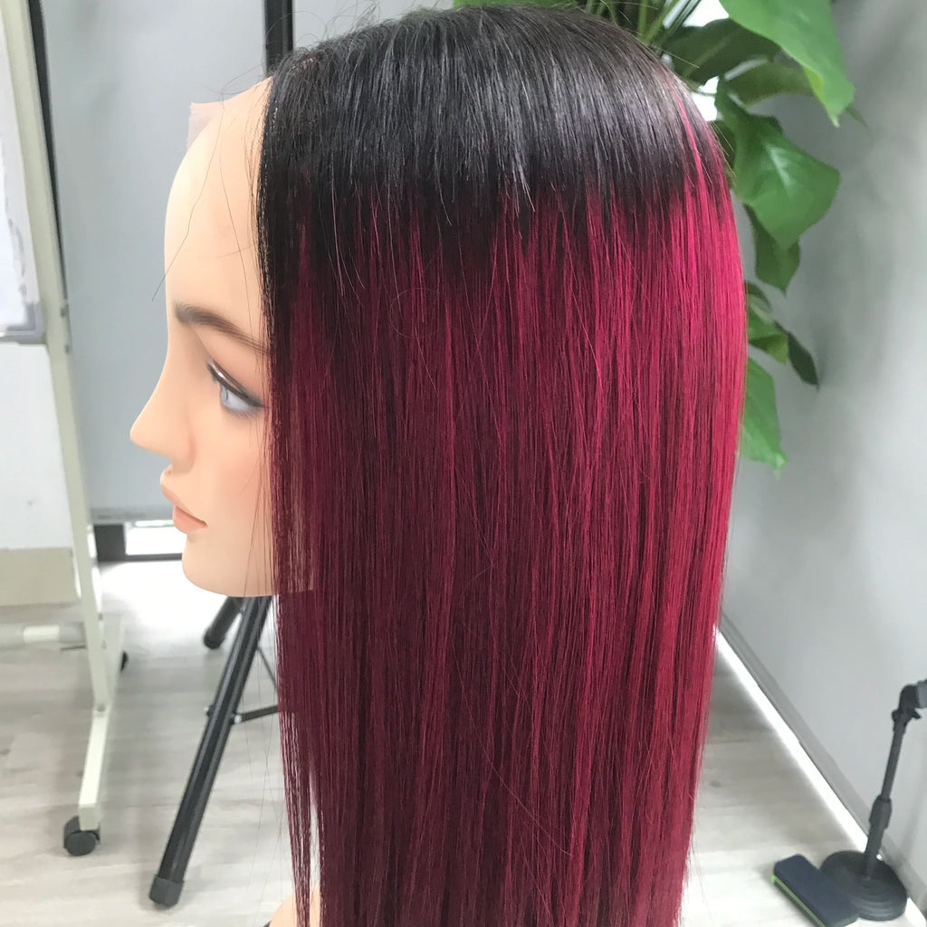 Bone Straight Red Burgundy Lace Front Wig From 100% Raw Vietnamese Human Hair Single Donor and Virgin Hair