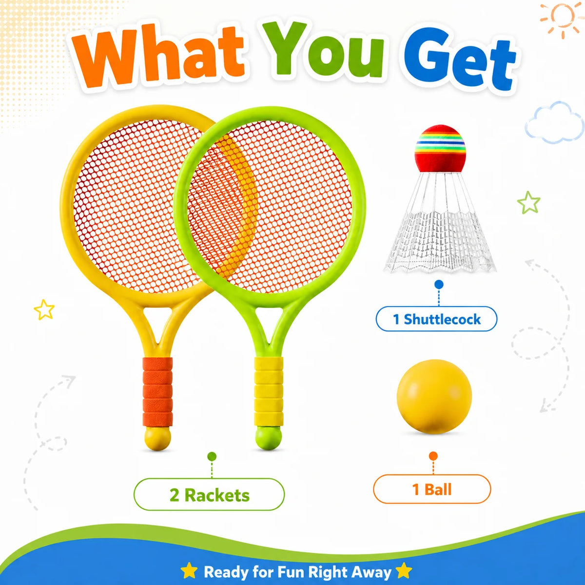 Kids Racket Set Pack Lightweight Badminton Tennis Toy with Shuttlecock Ball for Indoor Outdoor Parent Child Sports Play Gift Set