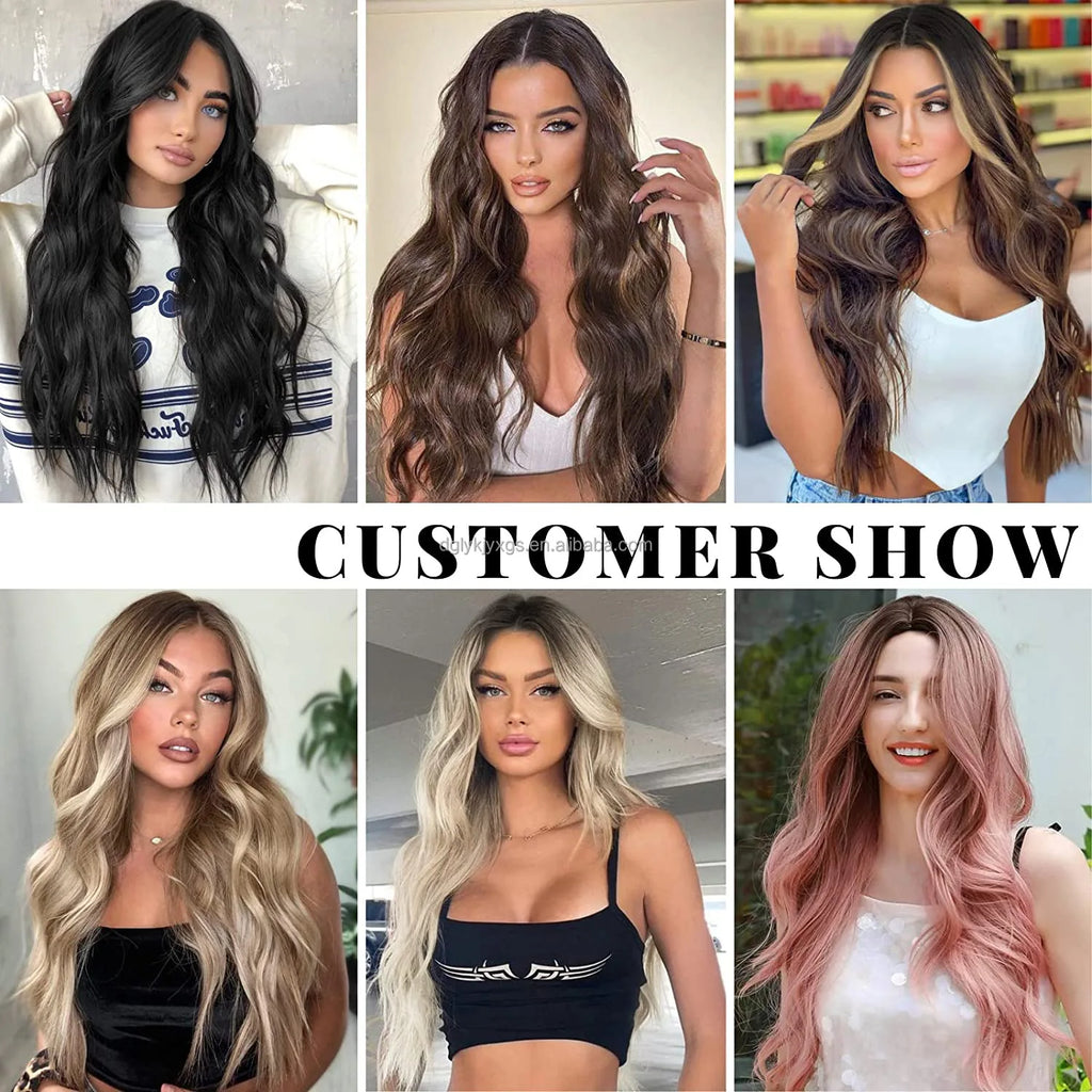 WL07 Small Area Lace Body Wave Synthetic Lace Wigs Lace Front Wigs Ombre Brown Mixed Blonde Water Wave Wig Women Hair
